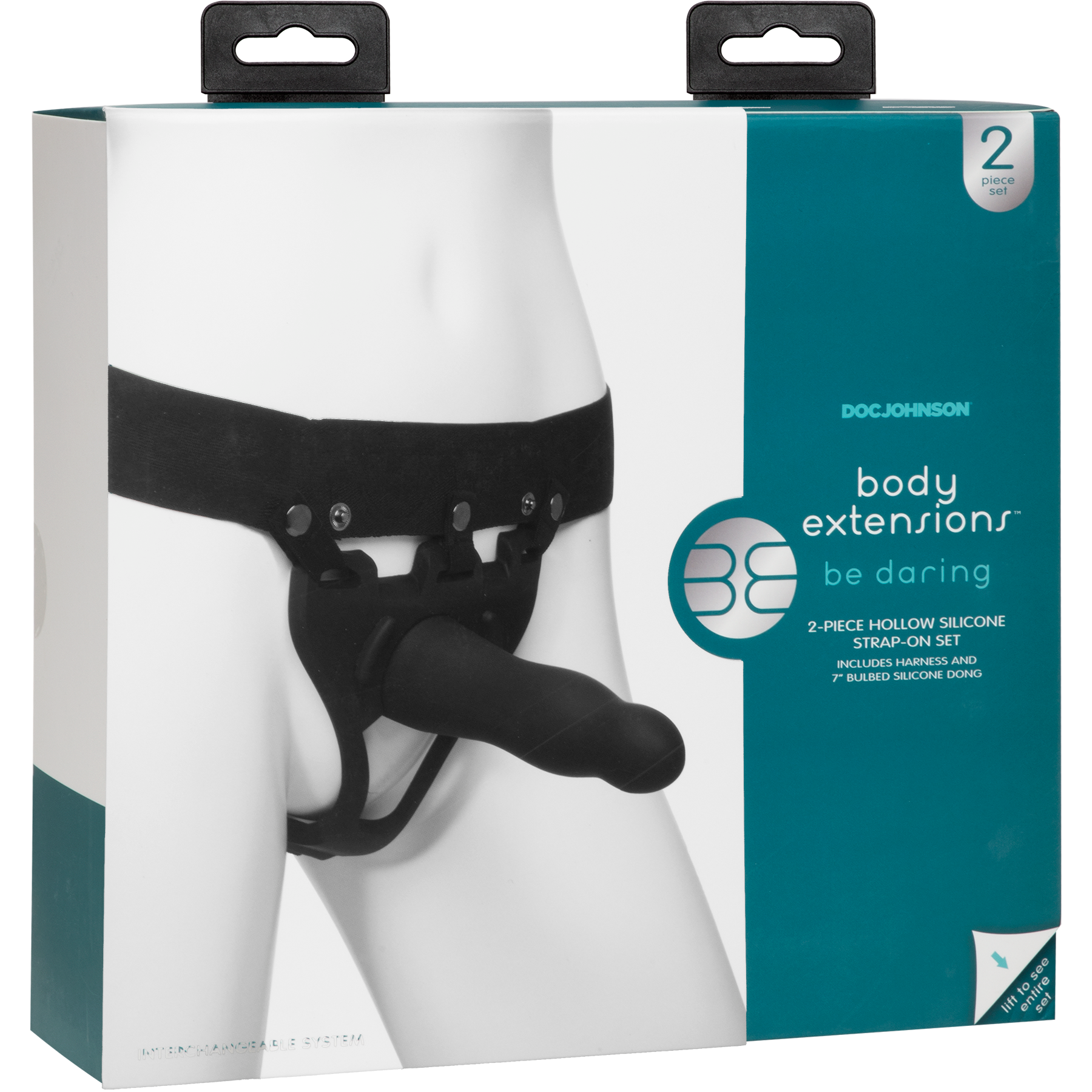 Doc Johnson Body Extensions Be Daring Silicone Strap-On Harness with Hollow Dildo 7in (2 Piece Kit)