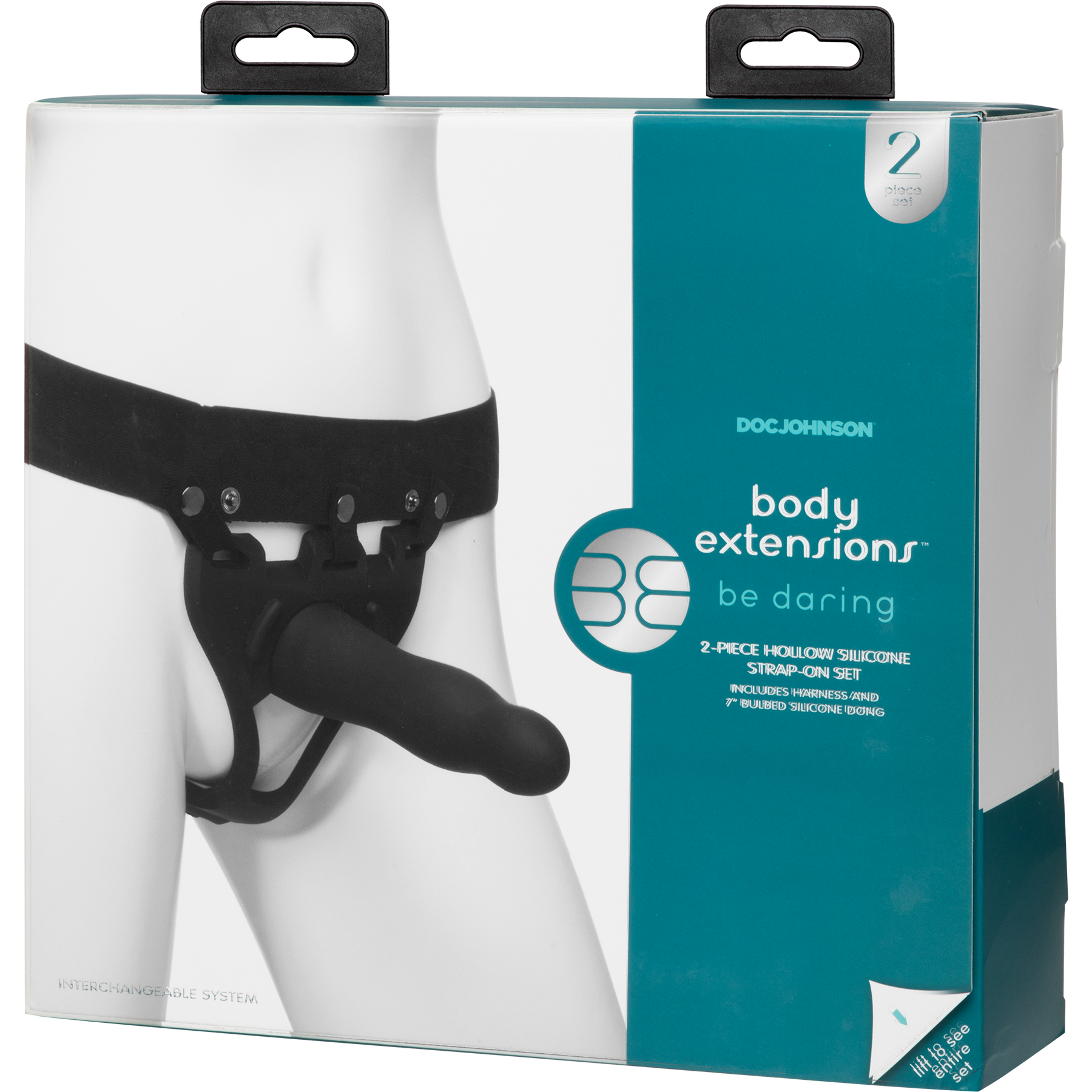 Doc Johnson Body Extensions Be Daring Silicone Strap-On Harness with Hollow Dildo 7in (2 Piece Kit)