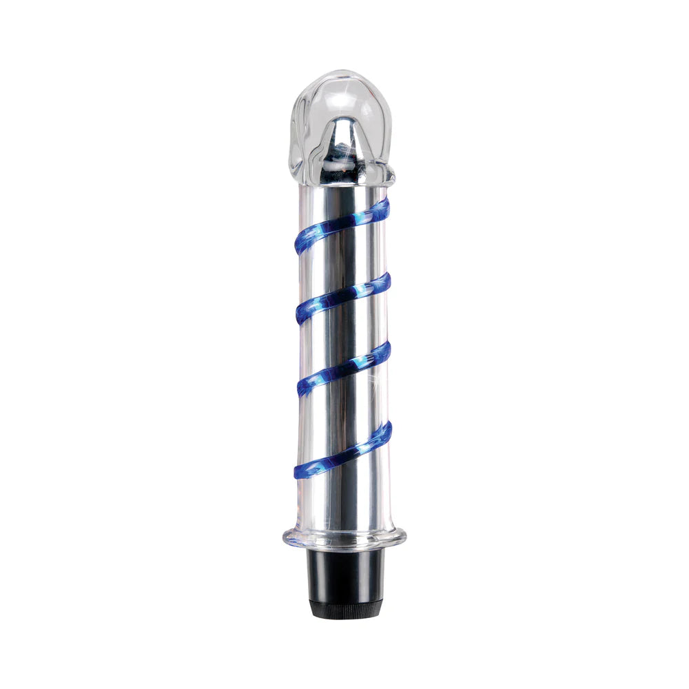 Pipedream Icicles No. 20 Ribbed Vibrating 7.5 in. Glass Dildo Blue/Clear