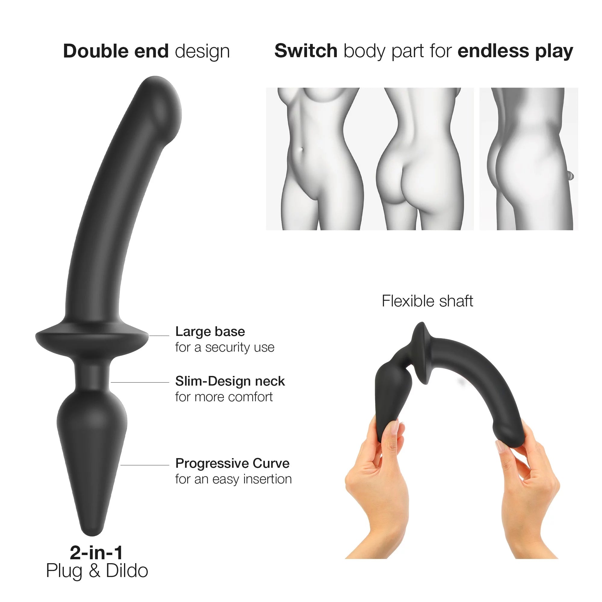 Strap-On-Me Hybrid Collection Switch Plug-In Dual-Ended Dildo & Plug - Black