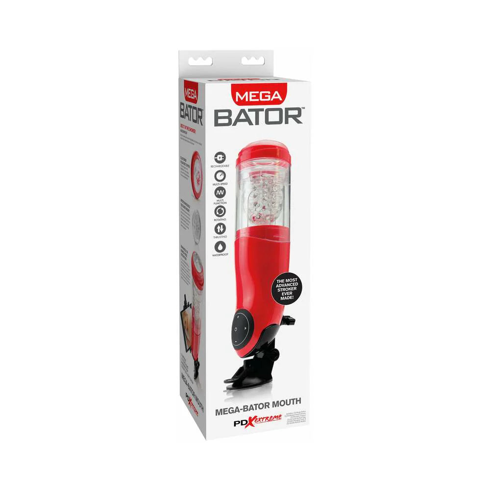 PDX Mega-Bator Mouth Rechargeable Rotating Thrusting Stroker With Hands-Free Suction Cup