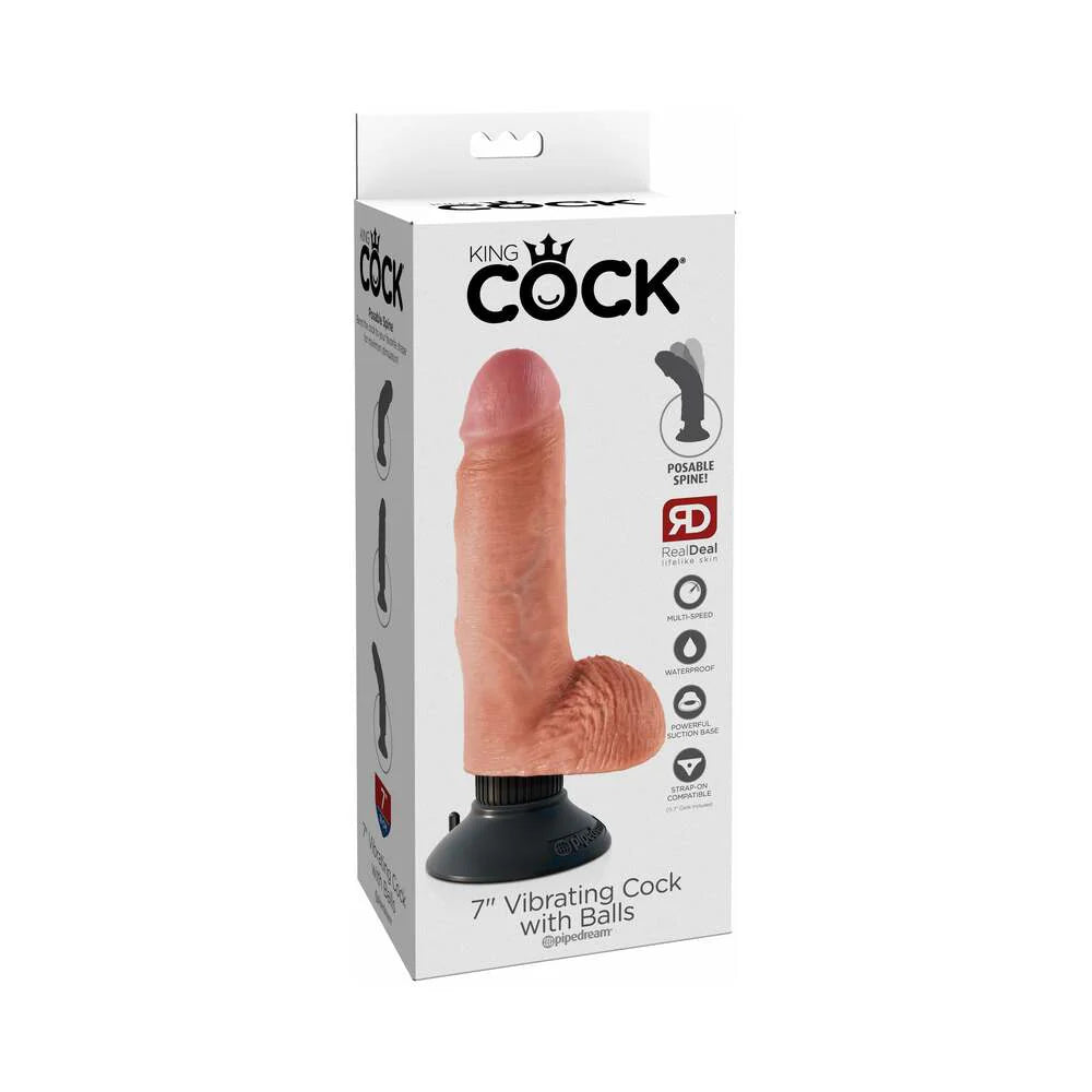 Pipedream King Cock 7 in. Vibrating Cock With Balls Poseable Suction Cup Dildo