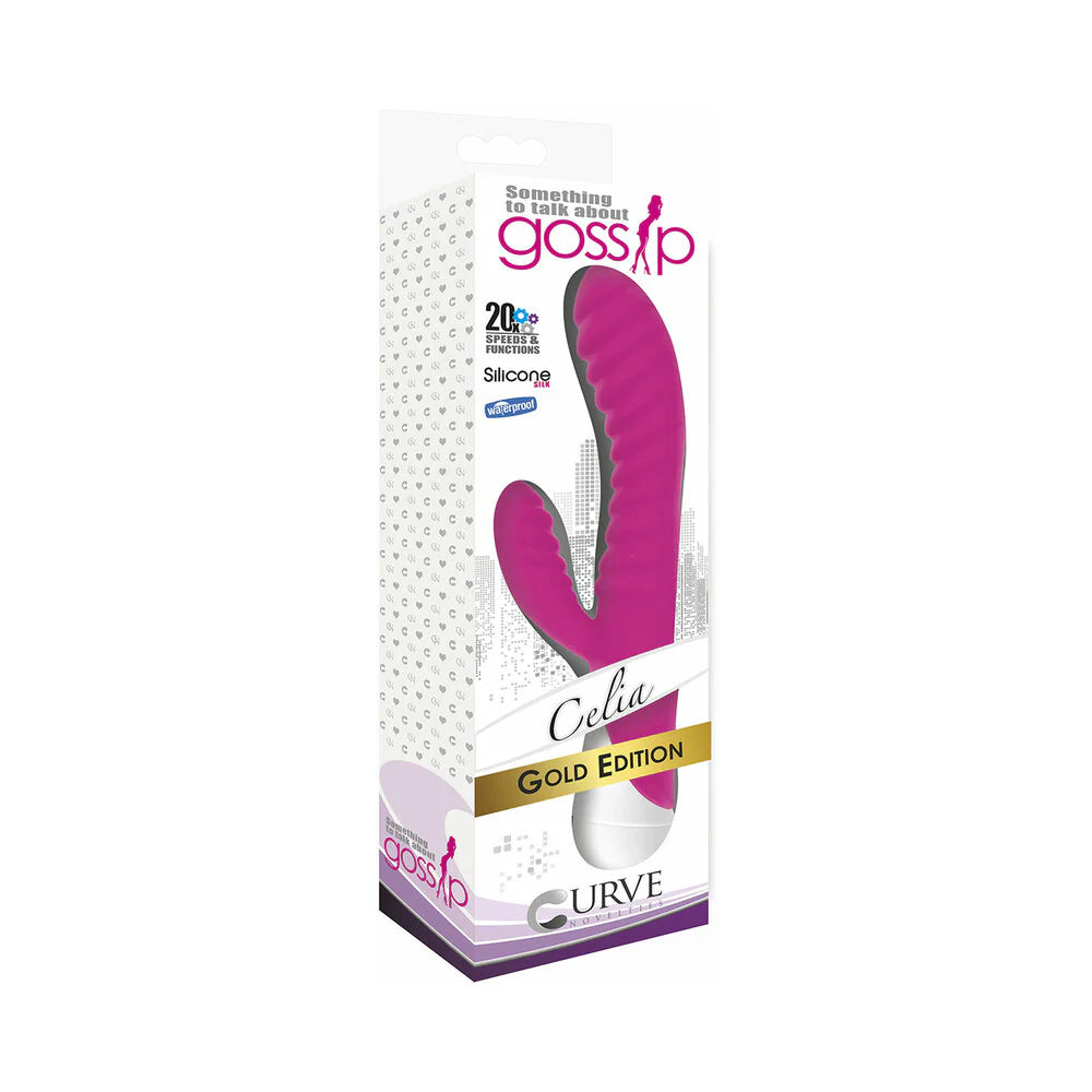 Curve Toys Gossip Celia Waterproof Ribbed Silicone Flexible Dual Stimulation Vibrator