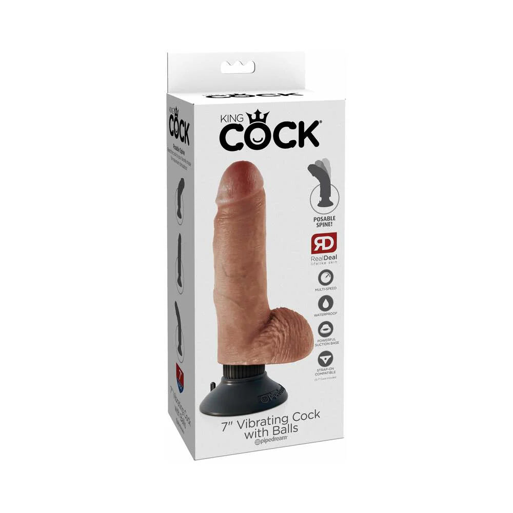 Pipedream King Cock 7 in. Vibrating Cock With Balls Poseable Suction Cup Dildo