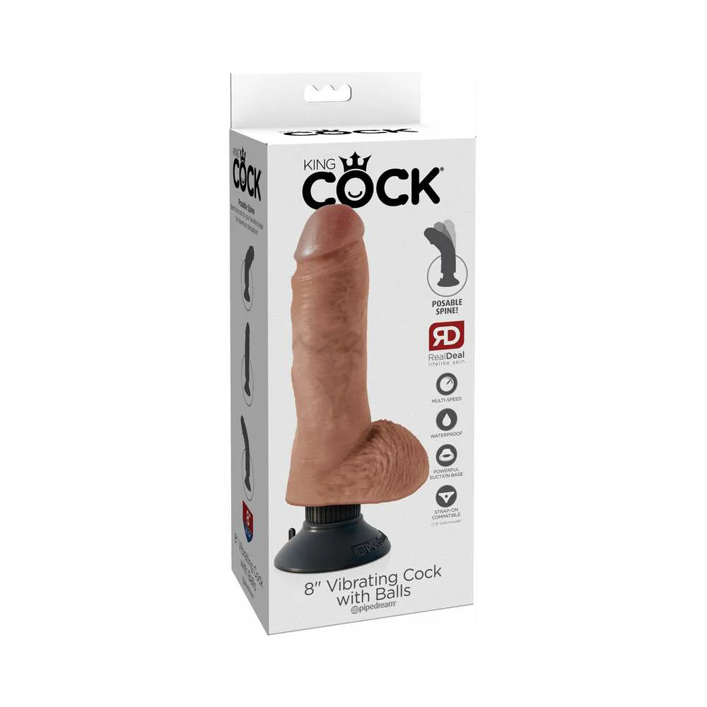 Pipedream King Cock 8 in. Vibrating Cock With Balls Poseable Suction Cup Dildo