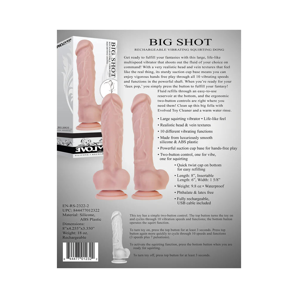 Evolved Big Shot Rechargeable Vibrating 8 in. Silicone Squirting Dildo