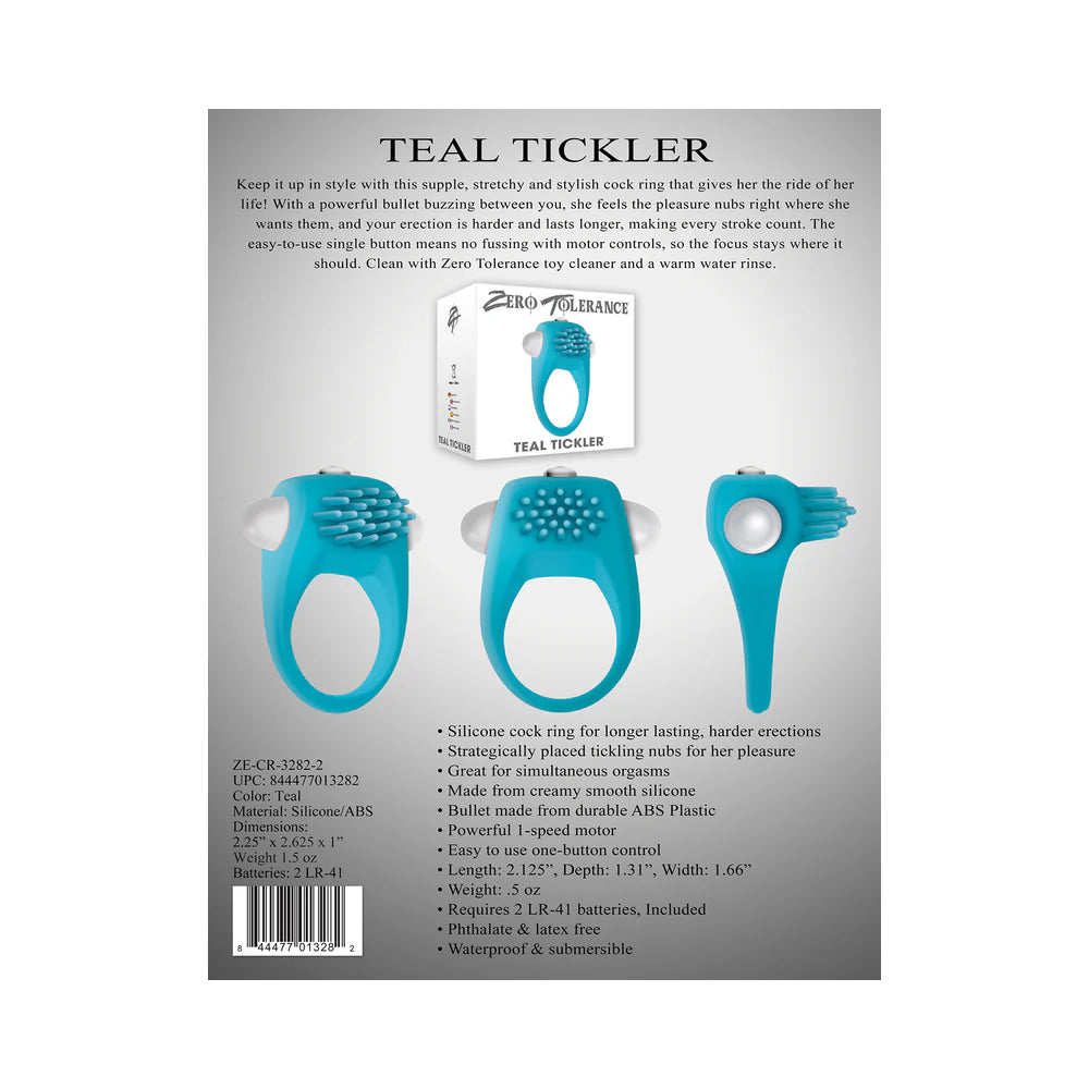 Zero Tolerance Teal Tickler Single-Speed Vibrating Silicone Cockring