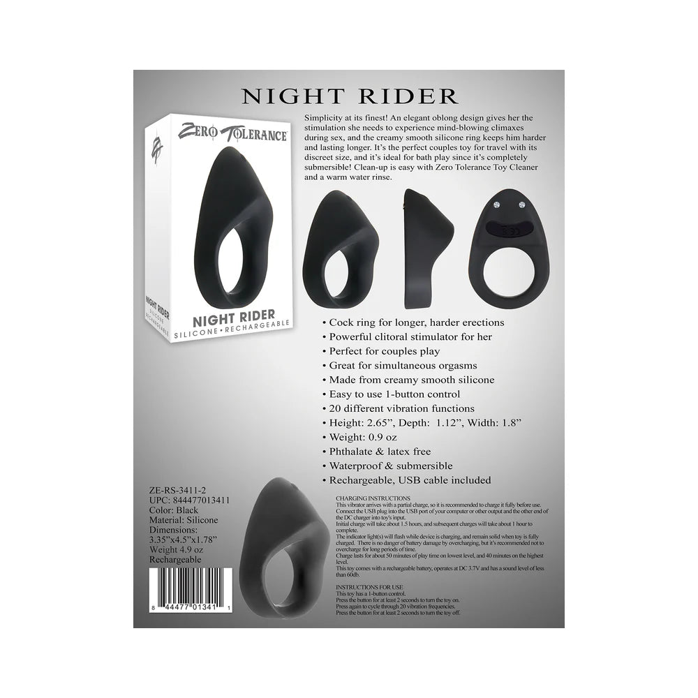 Zero Tolerance Night Rider Rechargeable Vibrating Silicone Cockring