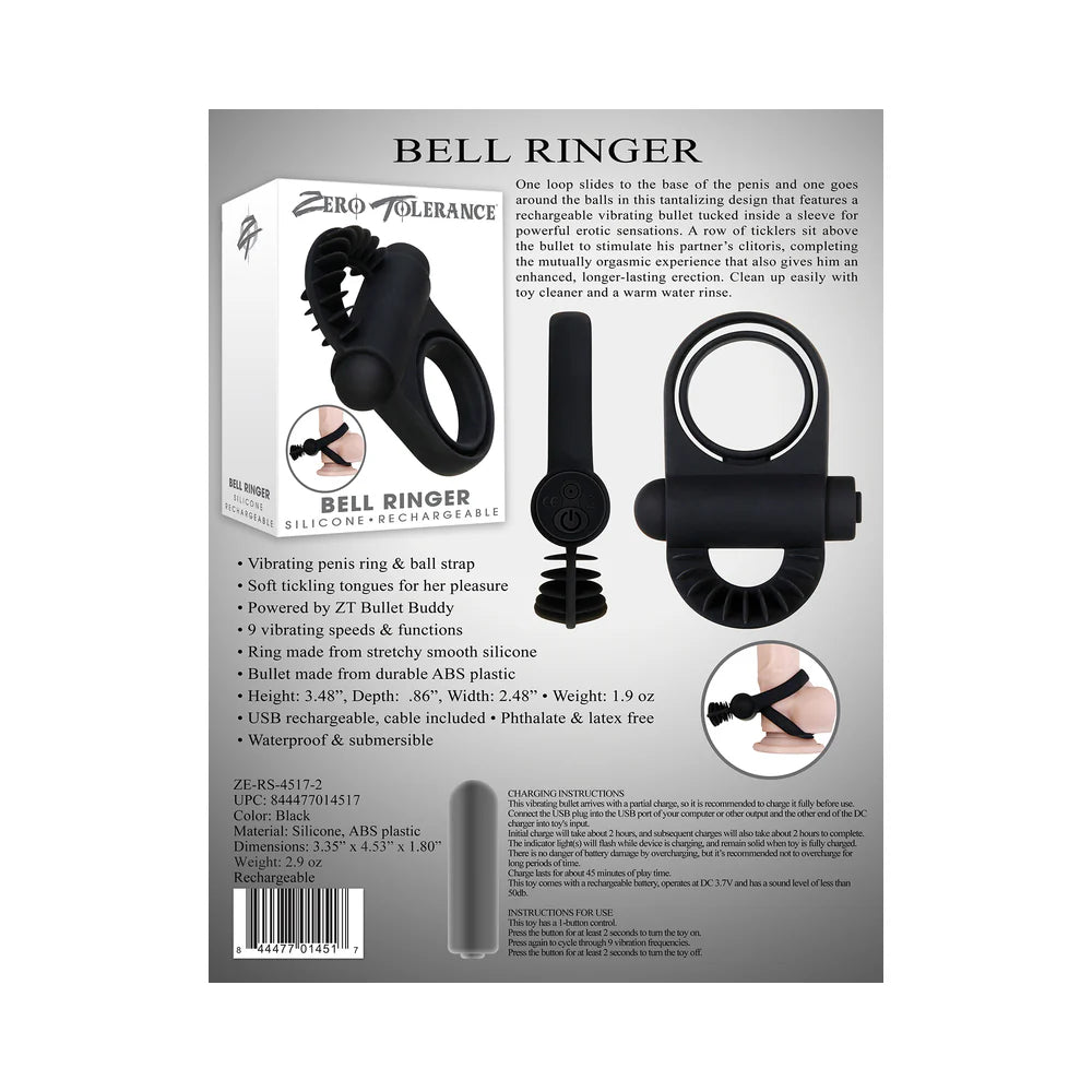 Zero Tolerance Bell Ringer Rechargeable Vibrating Flicking Silicone Cockring