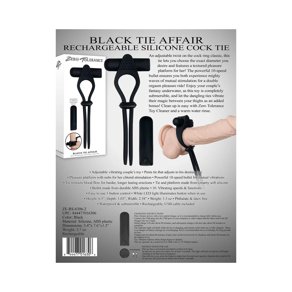 Zero Tolerance Black Tie Affair Rechargeable Silicone Cock Tie Cockring