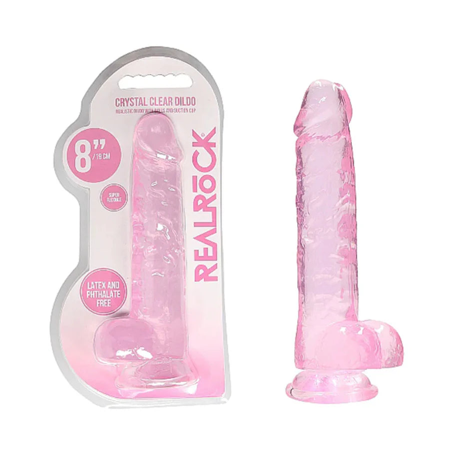 RealRock Crystal Clear Realistic 8 in. Dildo With Balls and Suction Cup