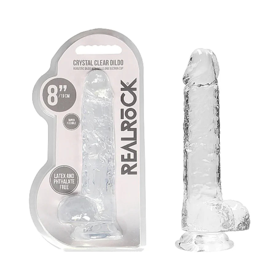 RealRock Crystal Clear Realistic 8 in. Dildo With Balls and Suction Cup