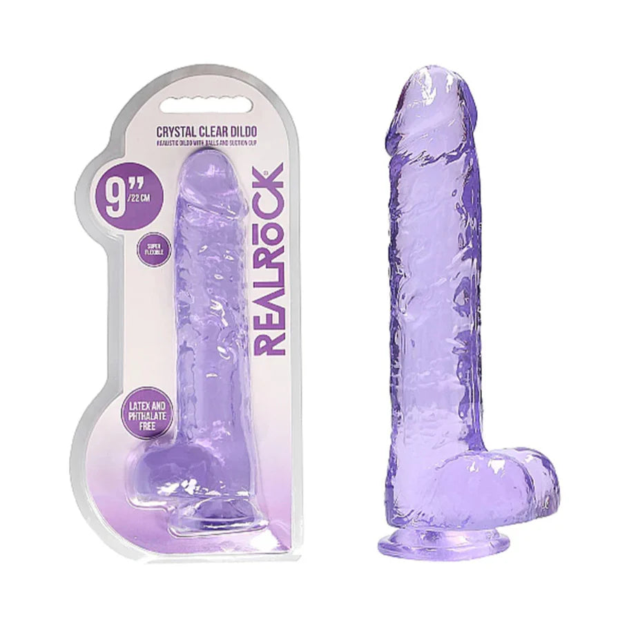 RealRock Crystal Clear Realistic 9 in. Dildo With Balls and Suction Cup