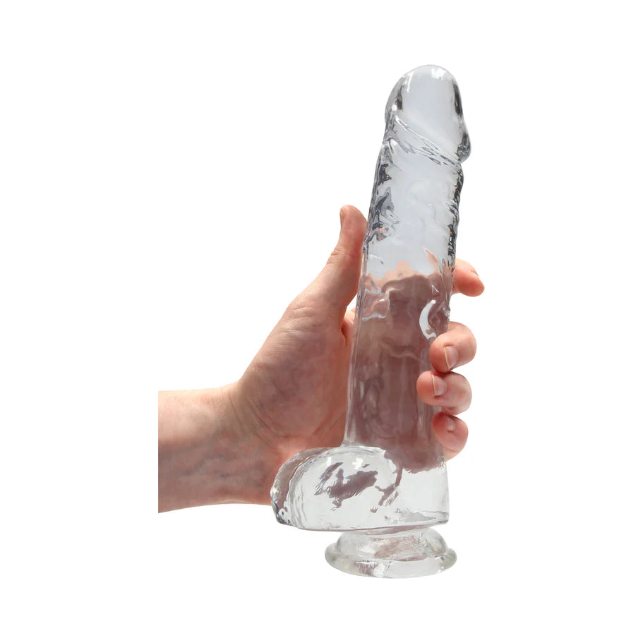 RealRock Crystal Clear Realistic 9 in. Dildo With Balls and Suction Cup