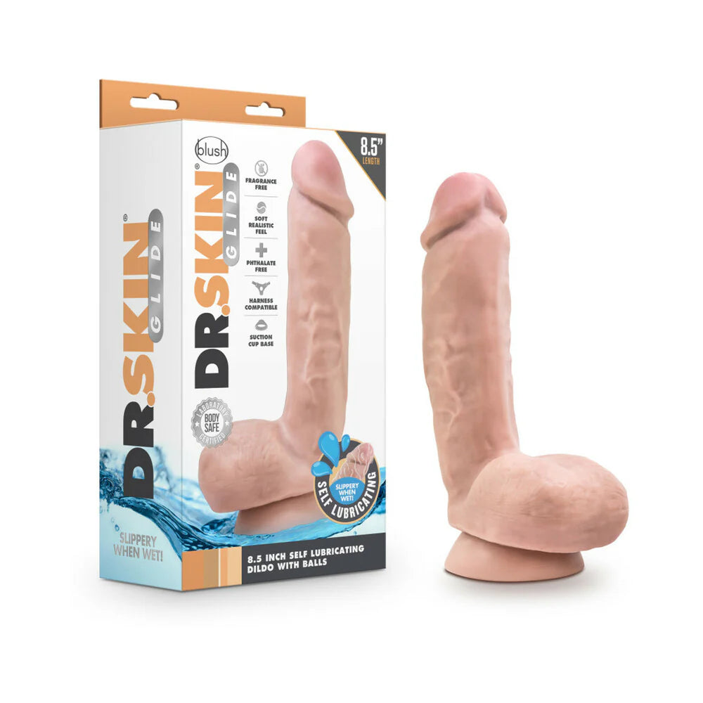 Blush Dr. Skin Glide Realistic 8.5 in. Self-Lubricating Dildo with Balls & Suction Cup