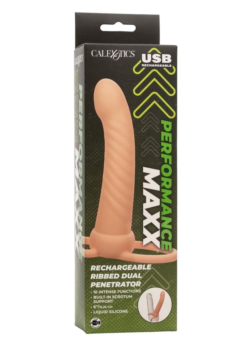 CalExotics Performance Maxx Rechargeable Silicone Ribbed Dual Penetrator Extender