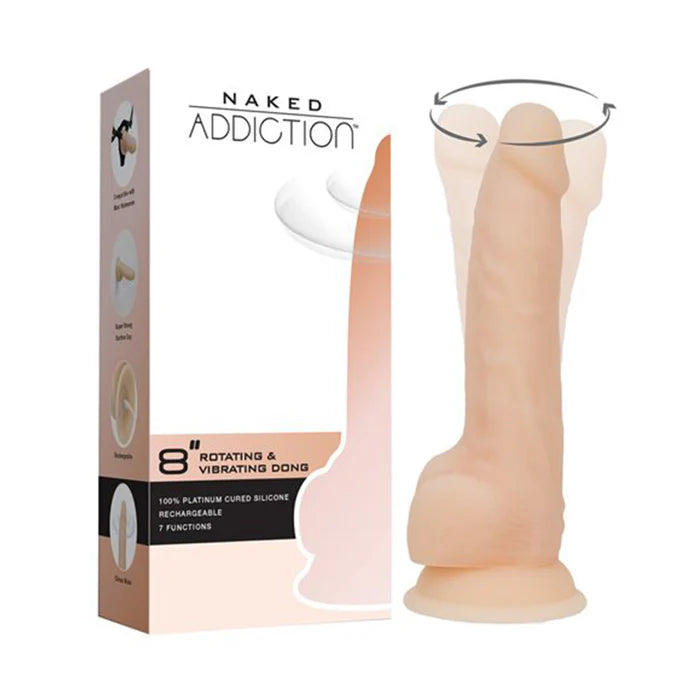 Naked Addiction Silicone Rechargeable Vibrating and Rotating Dildo 8in