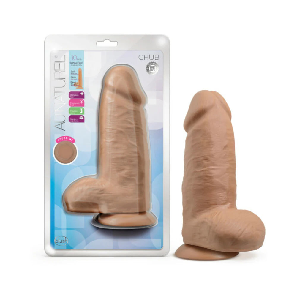 Blush Au Naturel Chub 10 in. Posable Dual Density Dildo with Balls & Suction Cup