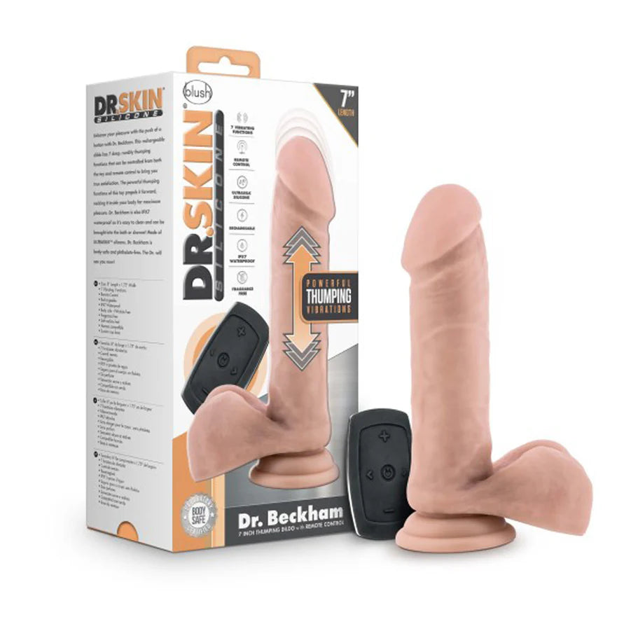 Blush Dr. Skin Silicone Dr. Beckham 7 in. Thumping Dildo with Balls