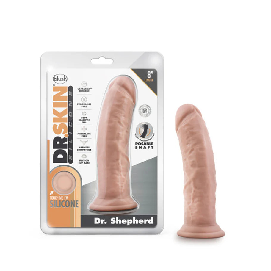 Blush Dr. Skin Silicone Dr. Shepherd Realistic 8 in. Posable Dildo with Suction Cup