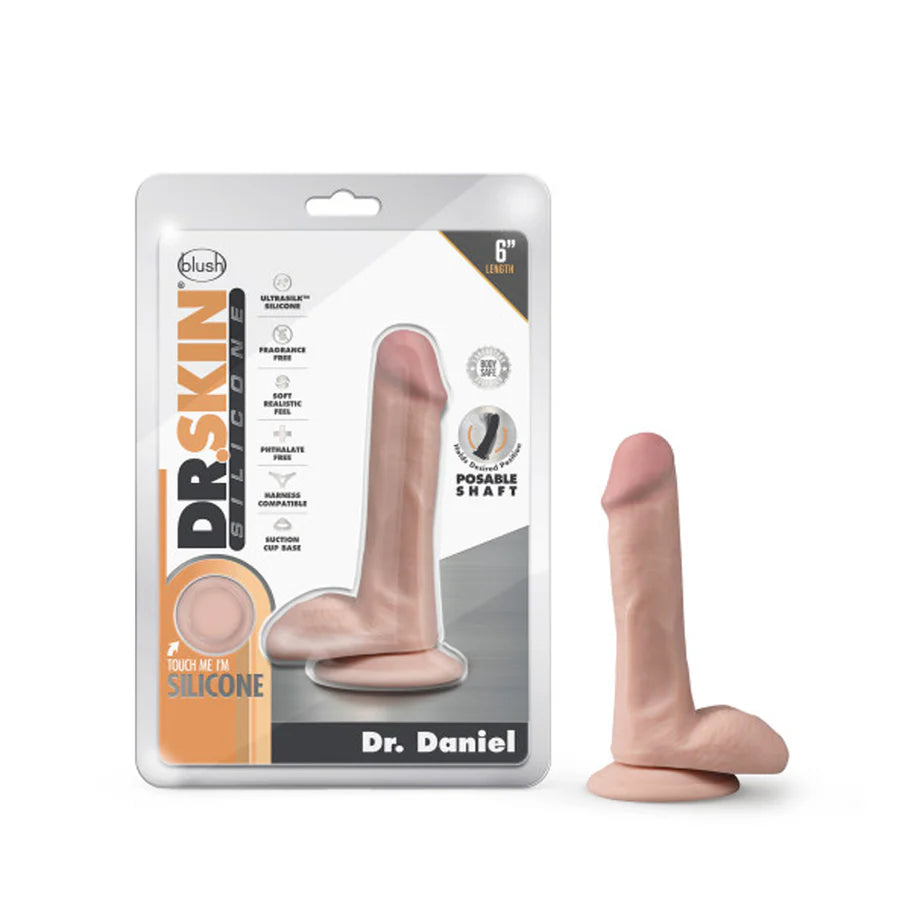 Blush Dr. Skin Silicone Dr. Daniel Realistic 6 in. Posable Dildo with Balls & Suction Cup