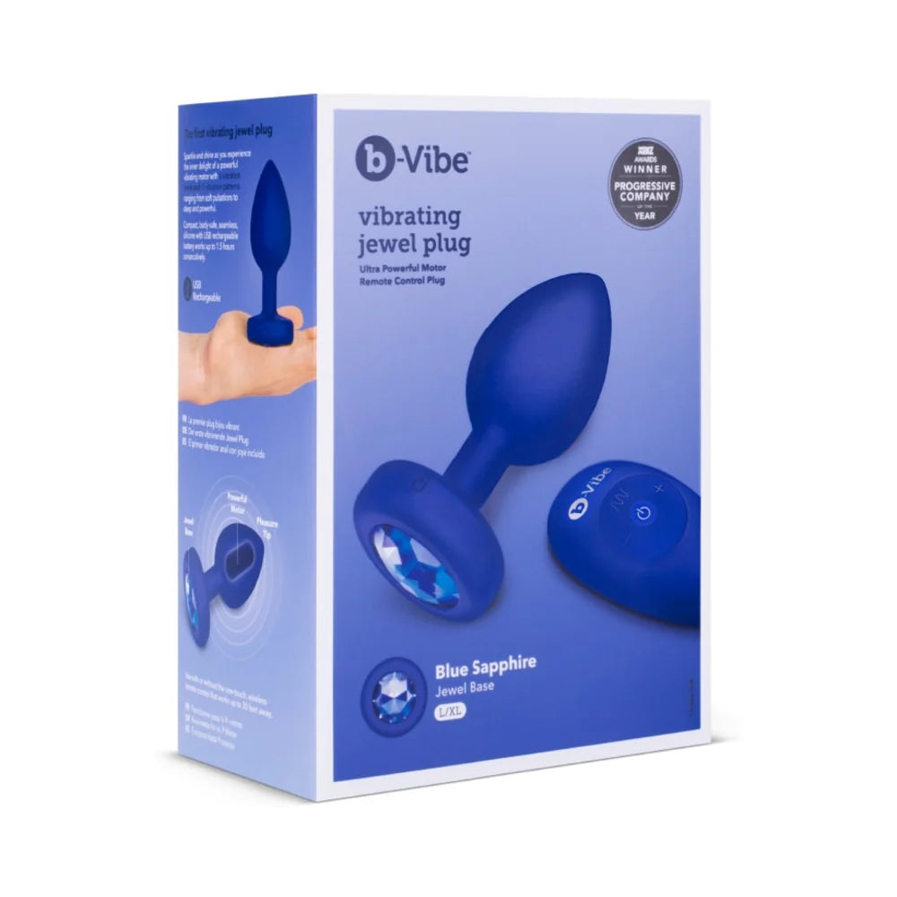 b-Vibe Vibrating Jewel Rechargeable Remote-Controlled Anal Plug with Gem Base Blue Sapphire L/XL