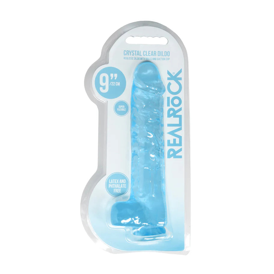 RealRock Crystal Clear Realistic 9 in. Dildo With Balls and Suction Cup