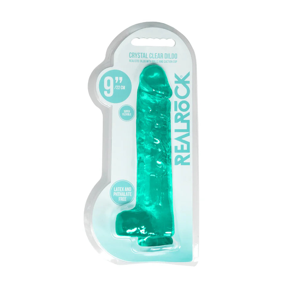 RealRock Crystal Clear Realistic 9 in. Dildo With Balls and Suction Cup