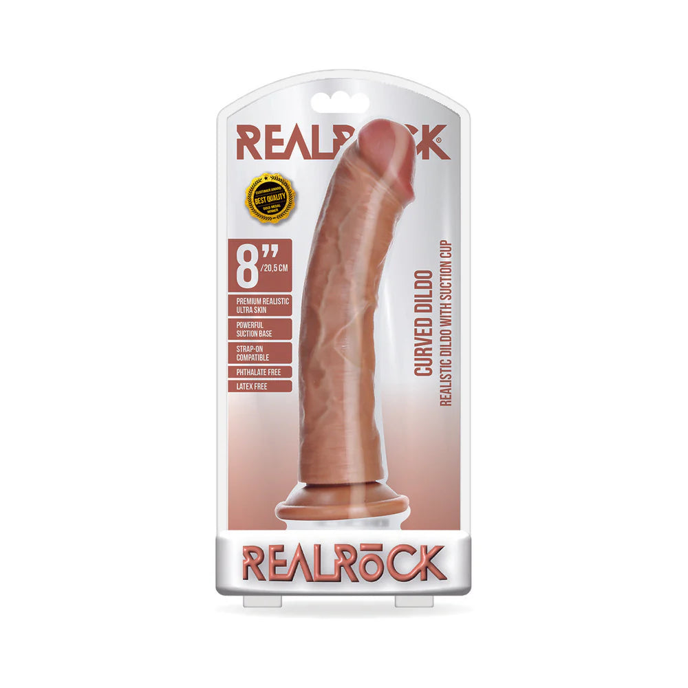 Shots RealRock Realistic 8 in. Curved Dildo With Suction Cup