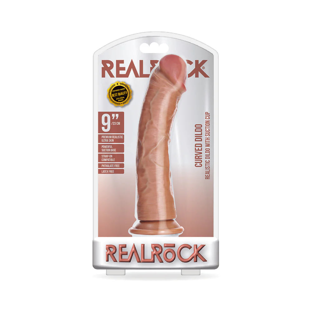 Shots RealRock Realistic 9 in. Curved Dildo With Suction Cup