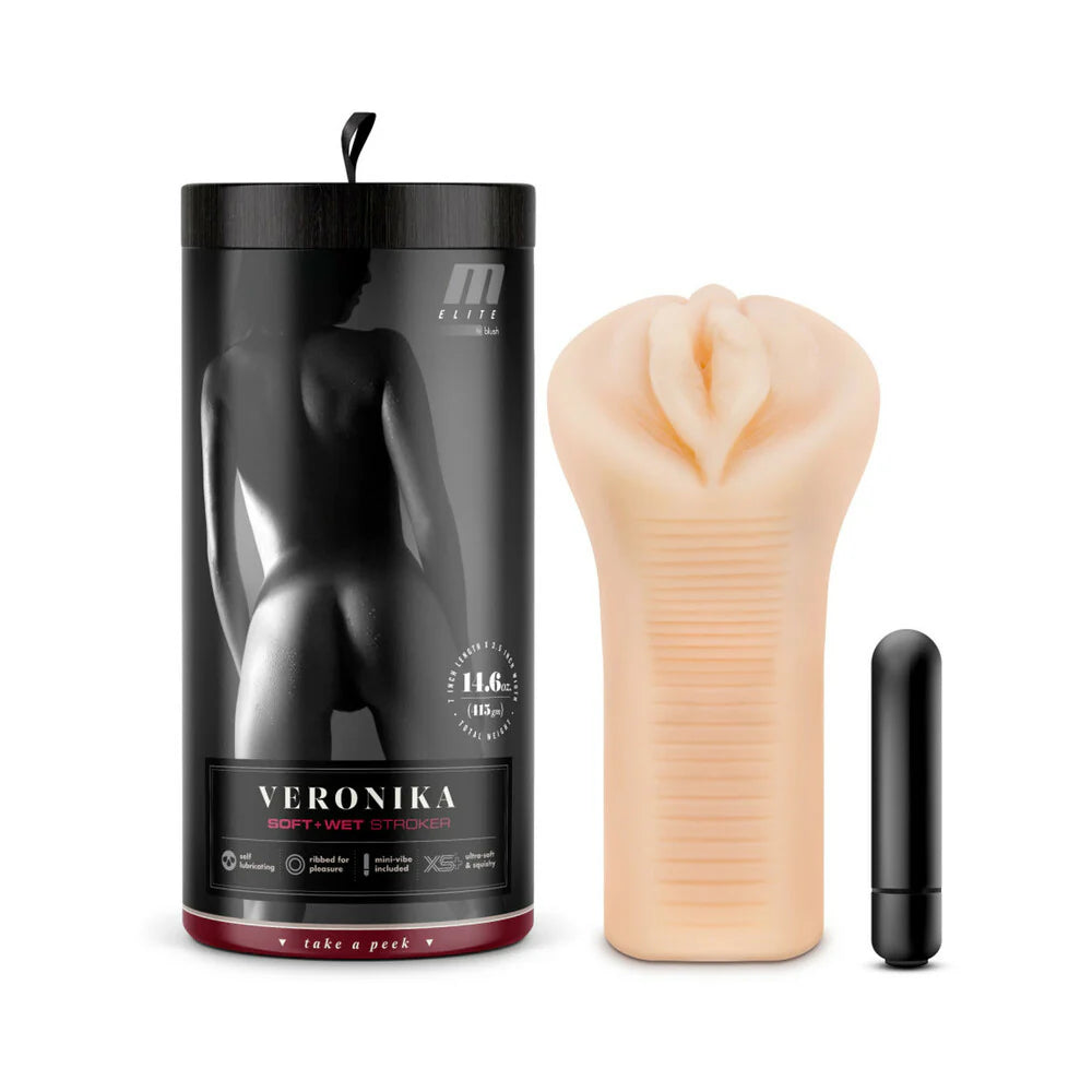 Blush M Elite Soft + Wet Veronika Vagina Stroker with Bullet Vibrator