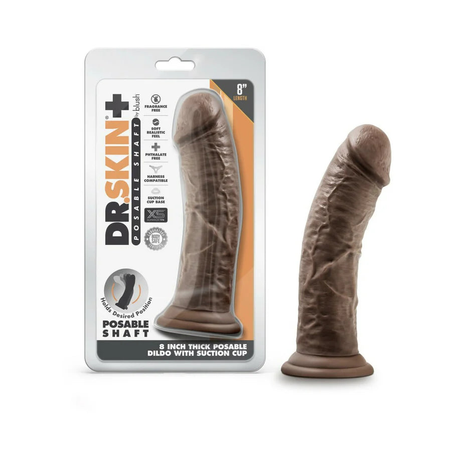 Blush Dr. Skin Plus Thick 8 in. Triple Density Posable Dildo with Suction Cup