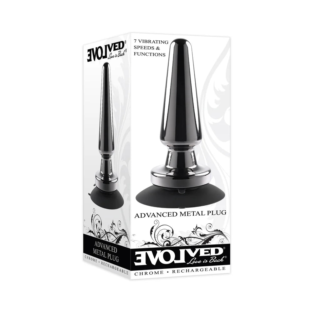 Evolved Advanced Metal Plug Rechargeable Vibrating Chrome Anal Plug with Suction Cup Base