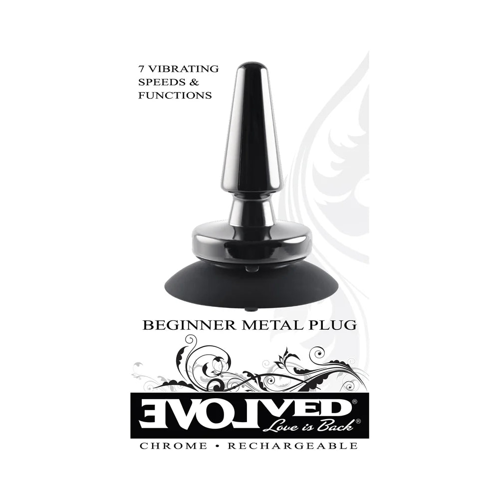 Evolved Beginner Metal Plug Rechargeable Vibrating Chrome Anal Plug with Suction Cup Base