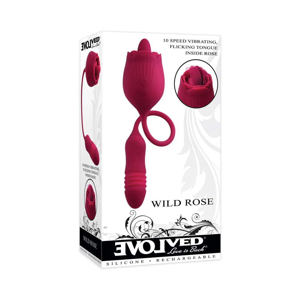 Evolved Wild Rose Rechargeable Dual-Ended Silicone Thrusting Egg & Flicking Tongue Vibrator