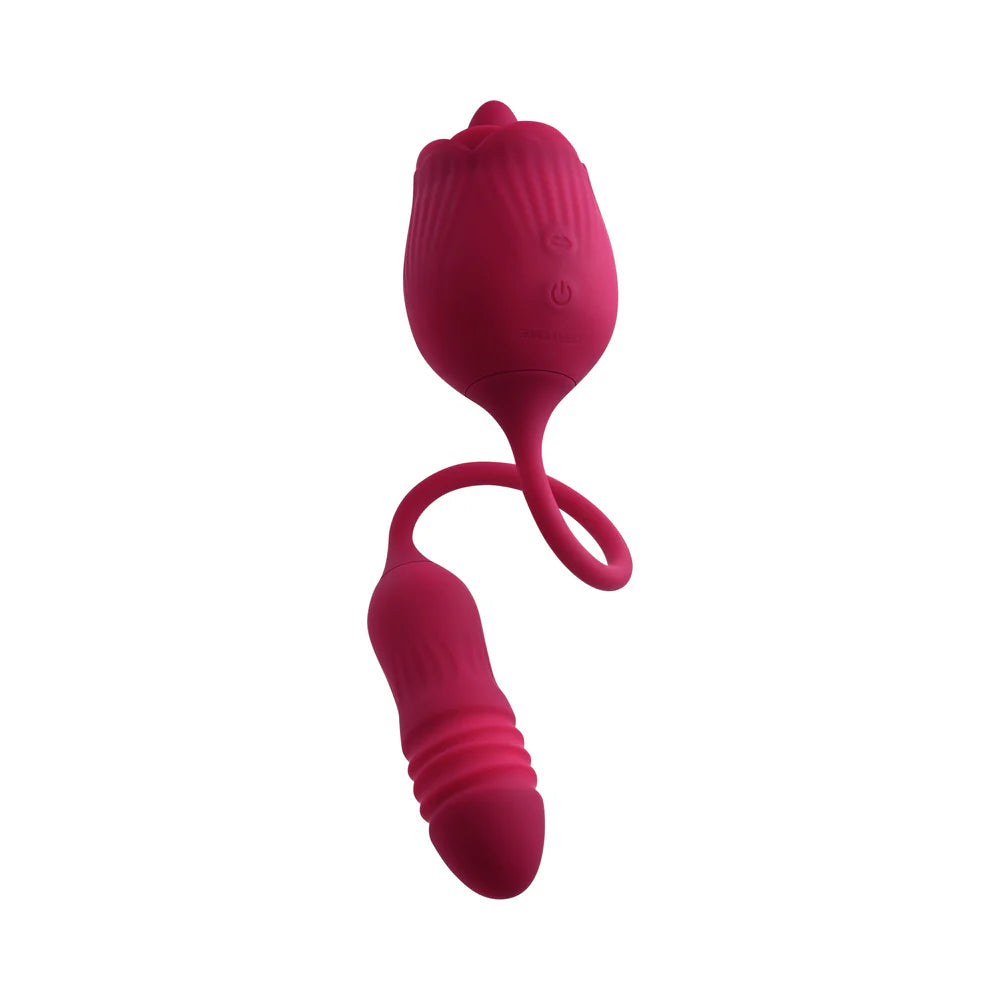 Evolved Wild Rose Rechargeable Dual-Ended Silicone Thrusting Egg & Flicking Tongue Vibrator