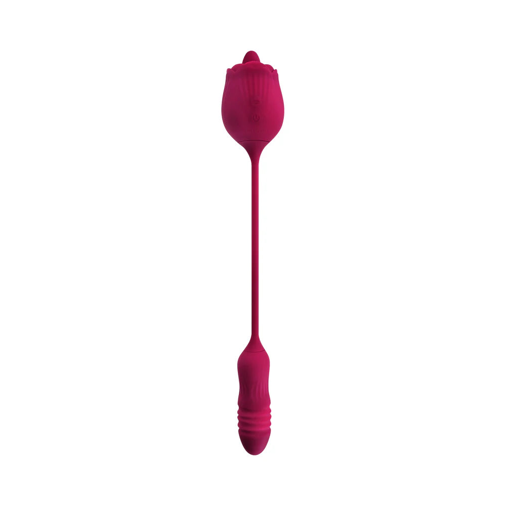 Evolved Wild Rose Rechargeable Dual-Ended Silicone Thrusting Egg & Flicking Tongue Vibrator