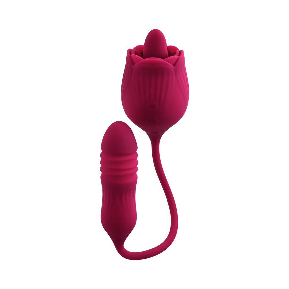 Evolved Wild Rose Rechargeable Dual-Ended Silicone Thrusting Egg & Flicking Tongue Vibrator