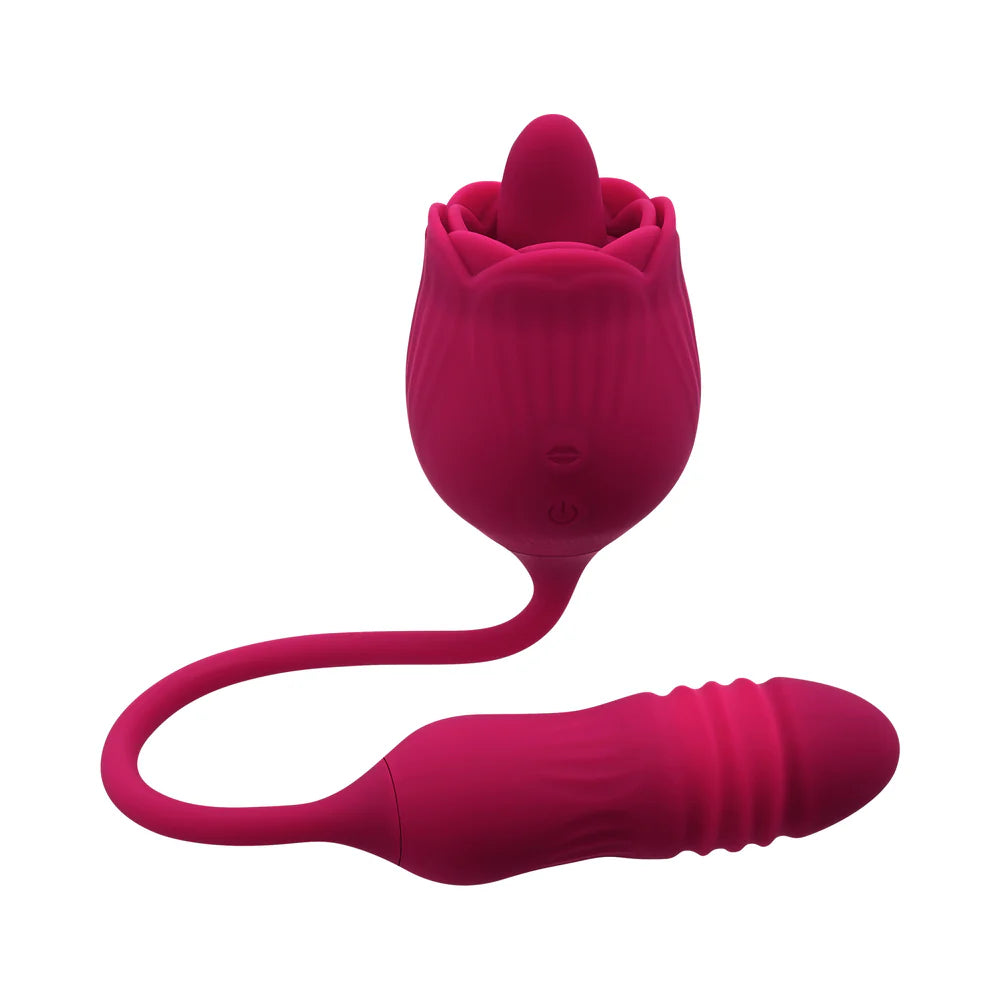 Evolved Wild Rose Rechargeable Dual-Ended Silicone Thrusting Egg & Flicking Tongue Vibrator