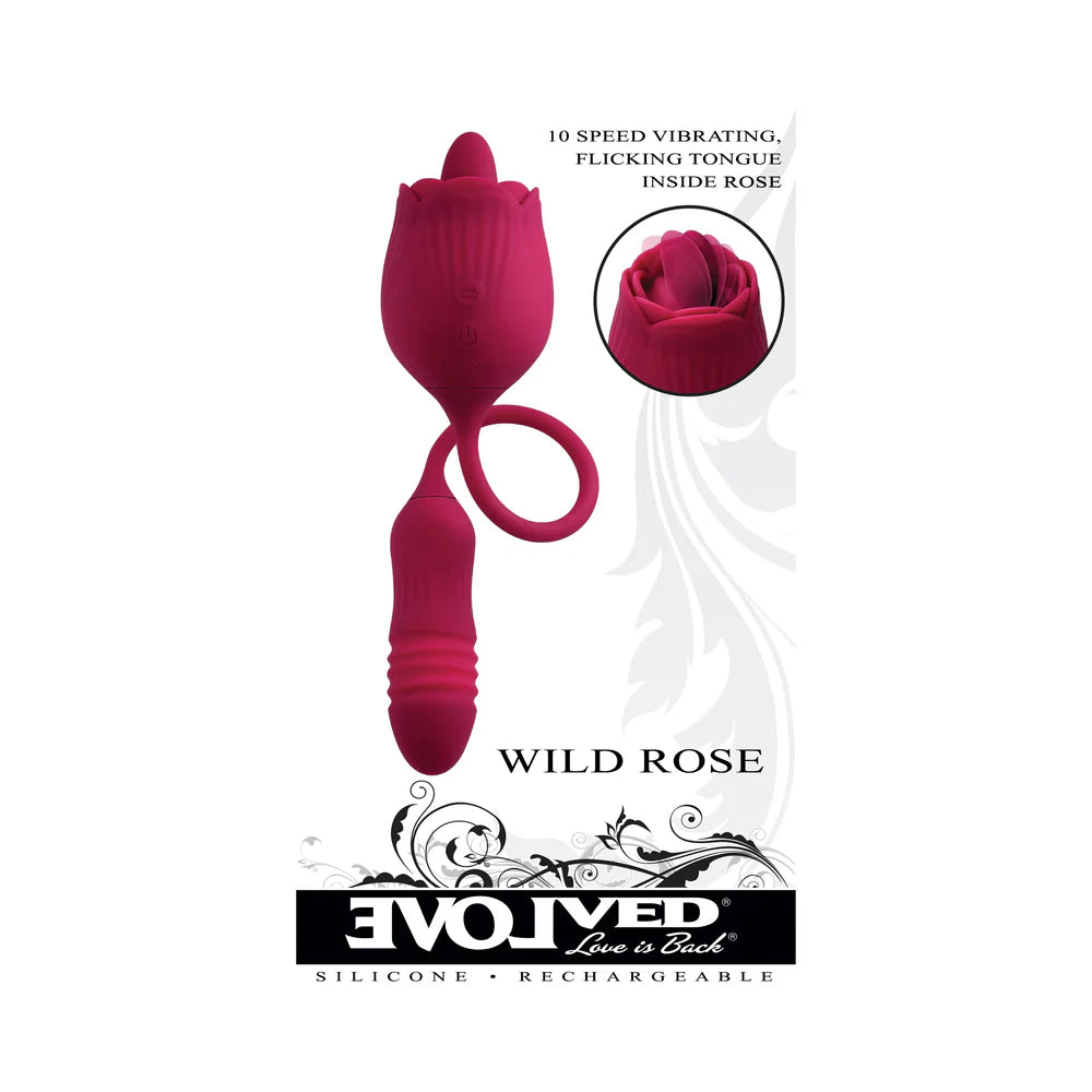 Evolved Wild Rose Rechargeable Dual-Ended Silicone Thrusting Egg & Flicking Tongue Vibrator