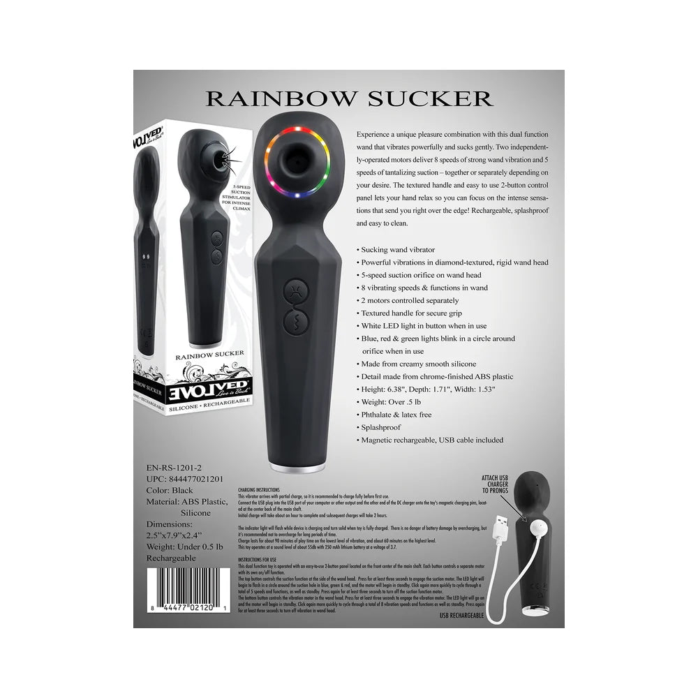 Evolved Rainbow Sucker Light-Up Rechargeable Dual-Function Silicone Suction Wand Vibrator