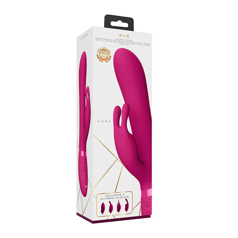 VIVE CHOU Rechargeable Silicone Rabbit Vibrator With Interchangeable Clitoral Sleeves