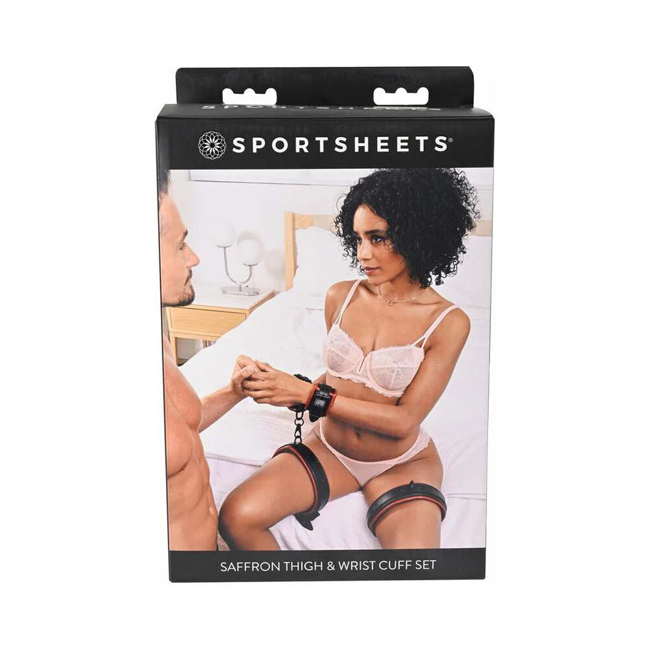 Sportsheets Saffron Thigh & Wrist Cuff Set - Red/Black