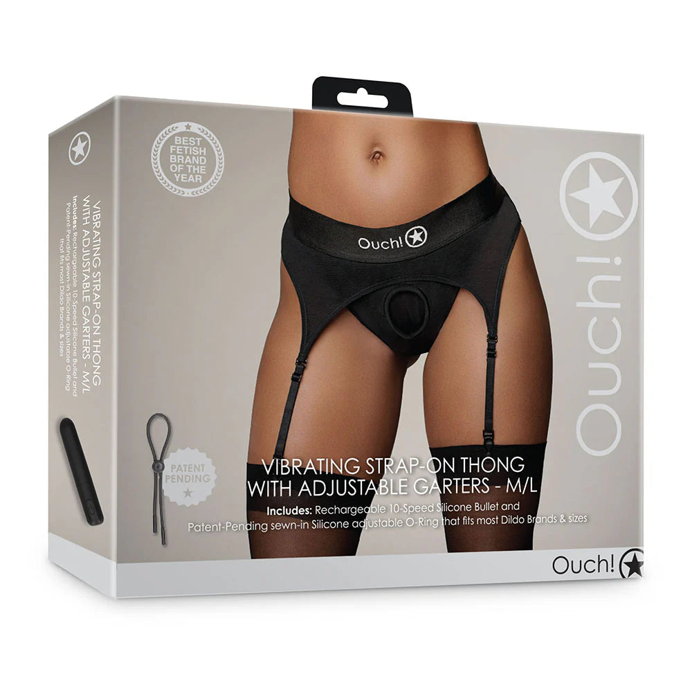 Ouch! Vibrating Strap-On Thong with Adjustable Garters Rechargeable