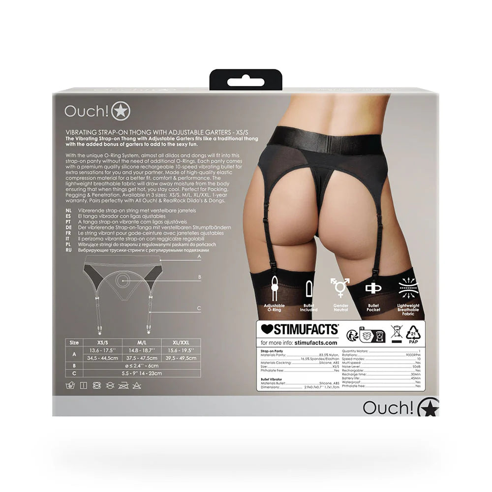 Ouch! Vibrating Strap-On Thong with Adjustable Garters Rechargeable