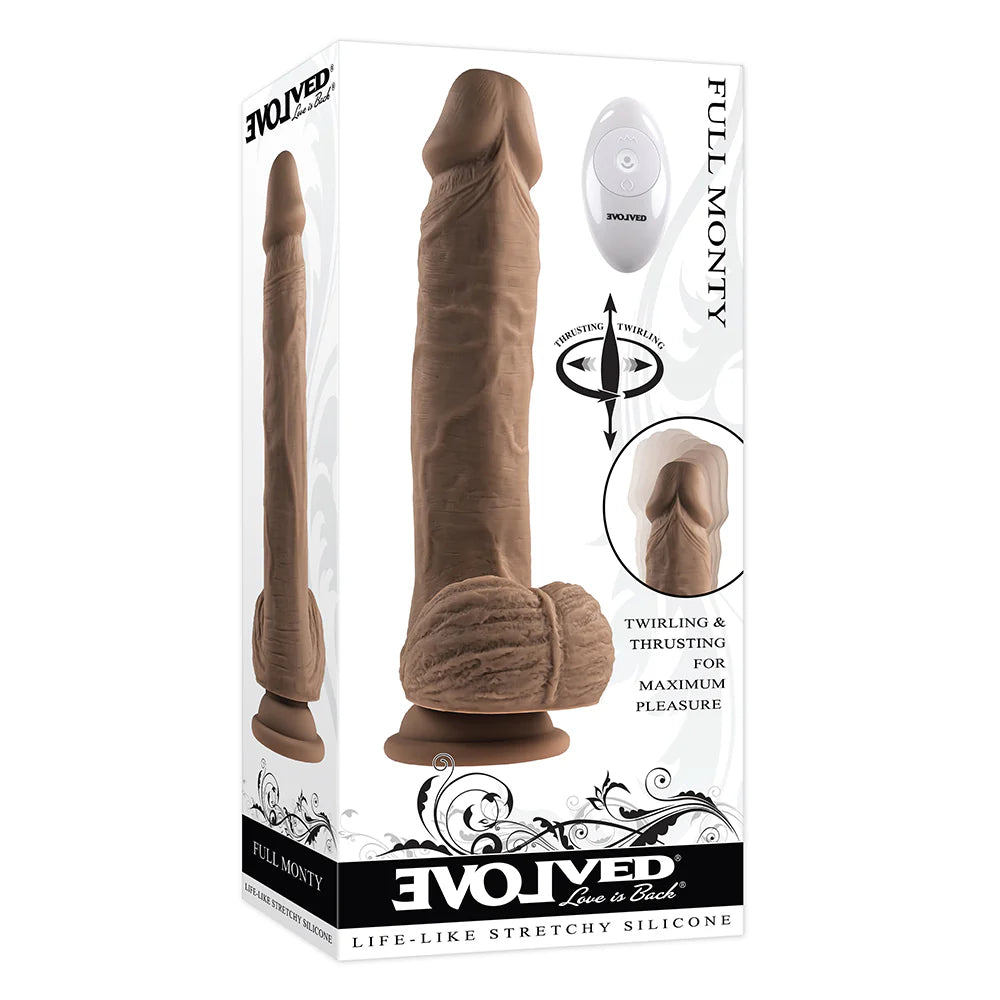 Evolved Full Monty Rechargeable Remote-Controlled Thrusting Twirling 9 in. Silicone Dildo