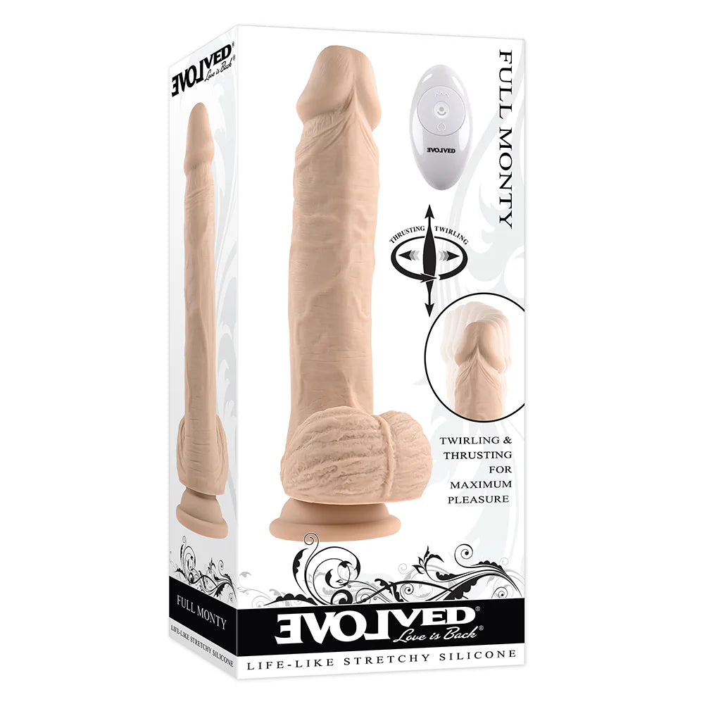 Evolved Full Monty Rechargeable Remote-Controlled Thrusting Twirling 9 in. Silicone Dildo