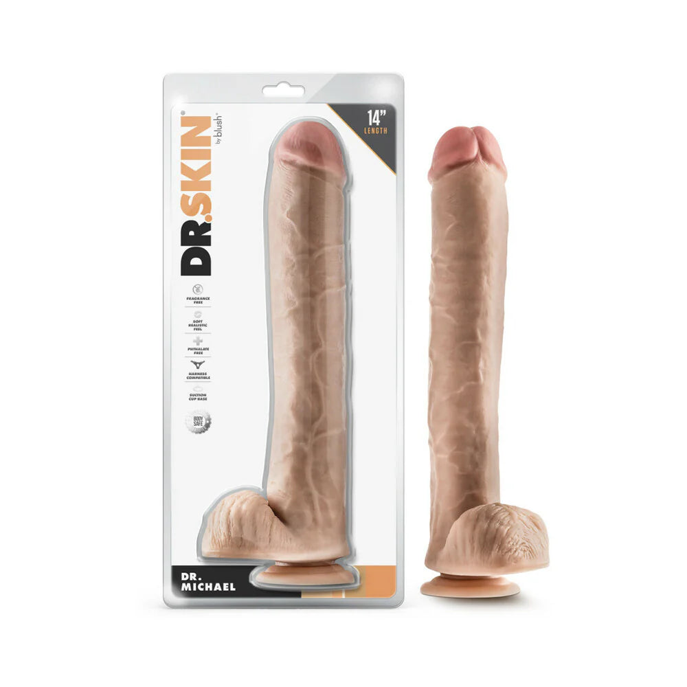 Blush Dr. Skin Silver Collection Dr. Michael Dildo with Balls and Suction Cup 14in