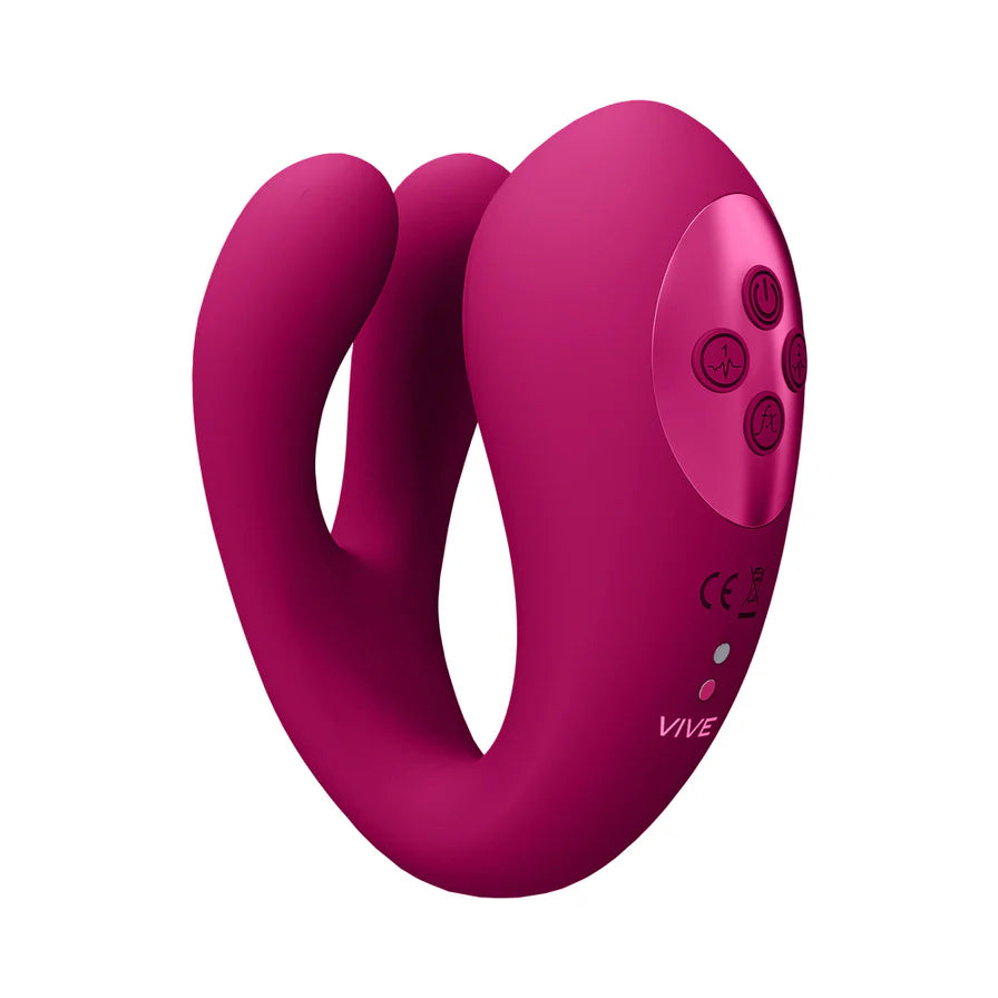 VIVE YOKO Rechargeable Triple Action Silicone Vibrator Dual Prongs with Clitoral Pulse Wave