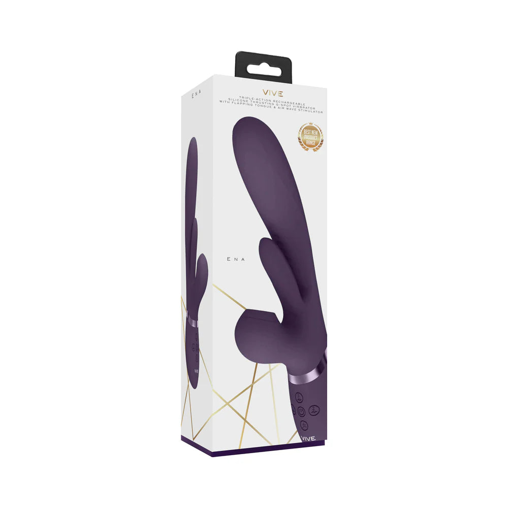 VIVE ENA Rechargeable Thrusting Silicone G-Spot Vibrator with Flapping Tongue and Air Wave Stimulator